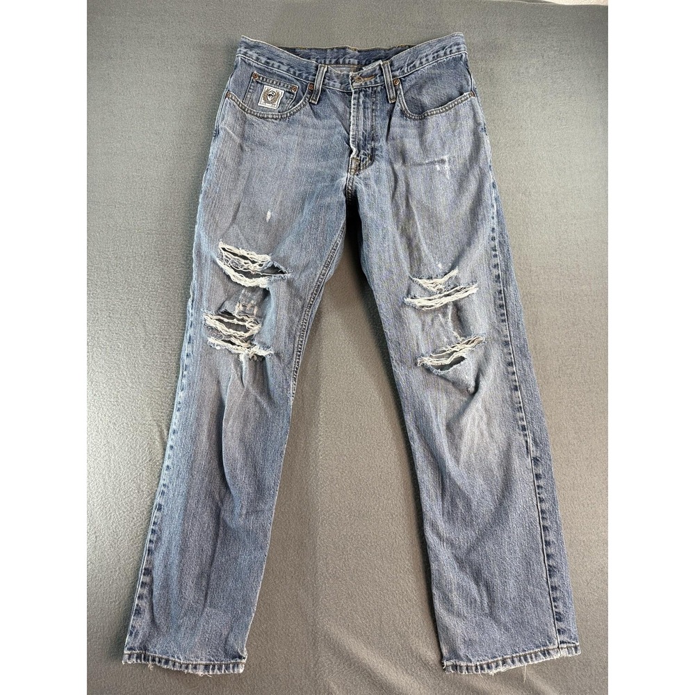 Cinch UP Jeans Mens 32x31 Med Wash Blue Relaxed Straight Distressed Denim F7118
